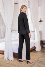 Uzun Kollu Önü Düğmeli Gömlek Yaka Pijama Takımı - Görsel 6