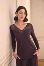 Uzun Kollu ve Dantelli Pijama Takımı - Görsel 6