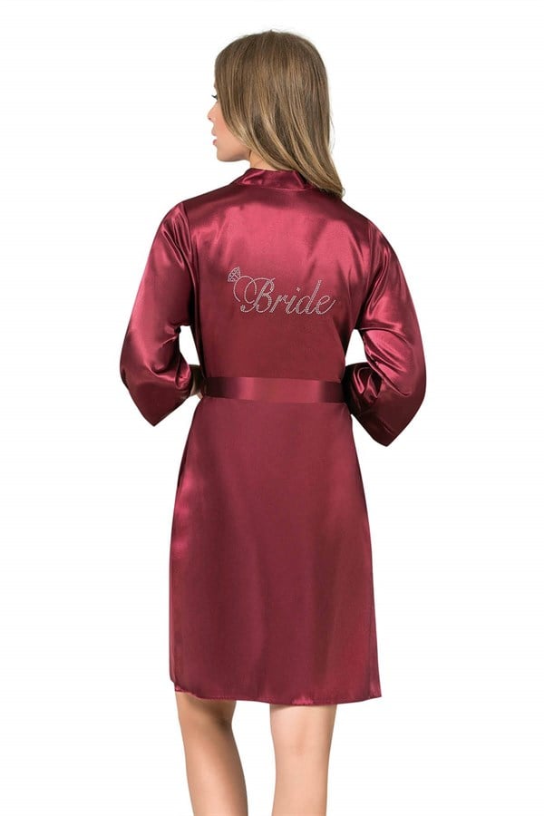 ahu-bordo-kisa-saten-bride-sabahlik-c40c Bordo Kısa Saten Bride Sabahlık - Görsel 1