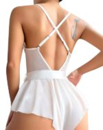 Beyaz Dantel İşlemeli Kurdelalı Tül Babydoll - Görsel 5