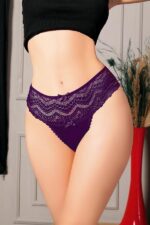 Closet Büyük Beden Bel Kısmı Dantelli  Mor Tanga String