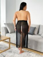 Closet Büyük Beden Siyah Uzun Derin Dekolteli Dantel İşlemeli  Gecelik - Görsel 3