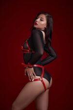 Sütyen Külot Kelepçeli Kırmızı Harness Set - Görsel 3