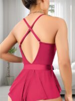 Fuşya Dantel İşlemeli Kurdelalı Tül Babydoll - Görsel 2