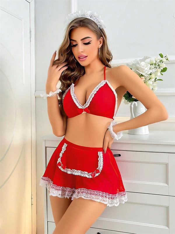 arias-closet-kirmizi-beyaz-dantel-isle-e597-c Kırmızı Beyaz Dantel İşlemeli Hizmetçi Kostümü - Görsel 1