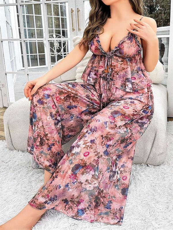 arias-closet-ozel-tasarim-buyuk-beden-057-c5 Özel Tasarım Büyük Beden Çiçek Desenli Bol Kesim 2’li Pijama Takımı - Görsel 1