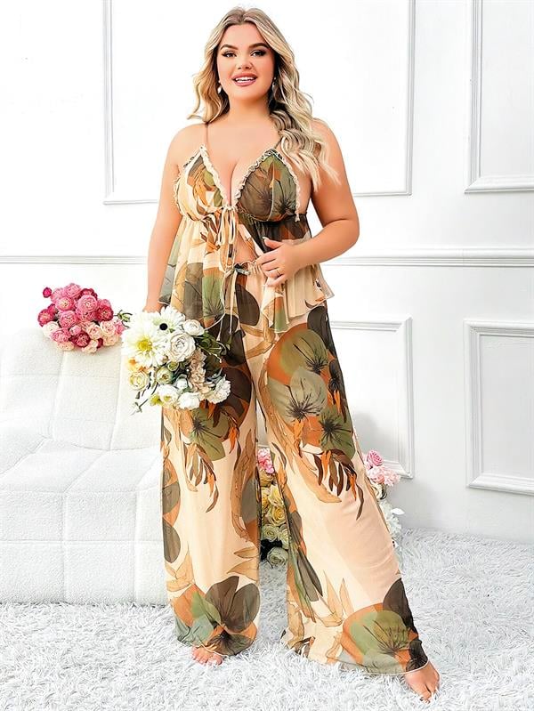 arias-closet-ozel-tasarim-buyuk-beden-938-10 Özel Tasarım Büyük Beden Çiçek Desenli İnce Askılı 2’li Pijama Takımı - Görsel 1