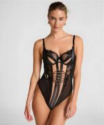 Closet Özel Tasarım Siyah Dantel İşlemeli Önü İp Detaylı Korseli   Body