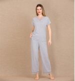 Closet Viskon Şık Tasarım Dantel İşlemeli Gri Kısa Kol Pijama Takımı - Görsel 2
