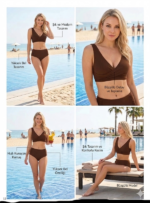 Closet Şık Tasarım Burgulu Hızlı Kuruyan Kahverengi Yüksek Bel Bikini Takımı - Görsel 5