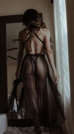 Closet Siyah Belden Bağlamalı Dantelli Body Gecelik - Görsel 4