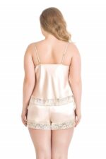 Büyük Beden Fildişi Saten Babydoll Şort Takımı - Görsel 2
