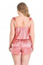Büyük Beden Mercan Saten Babydoll Şort Takımı - Görsel 2