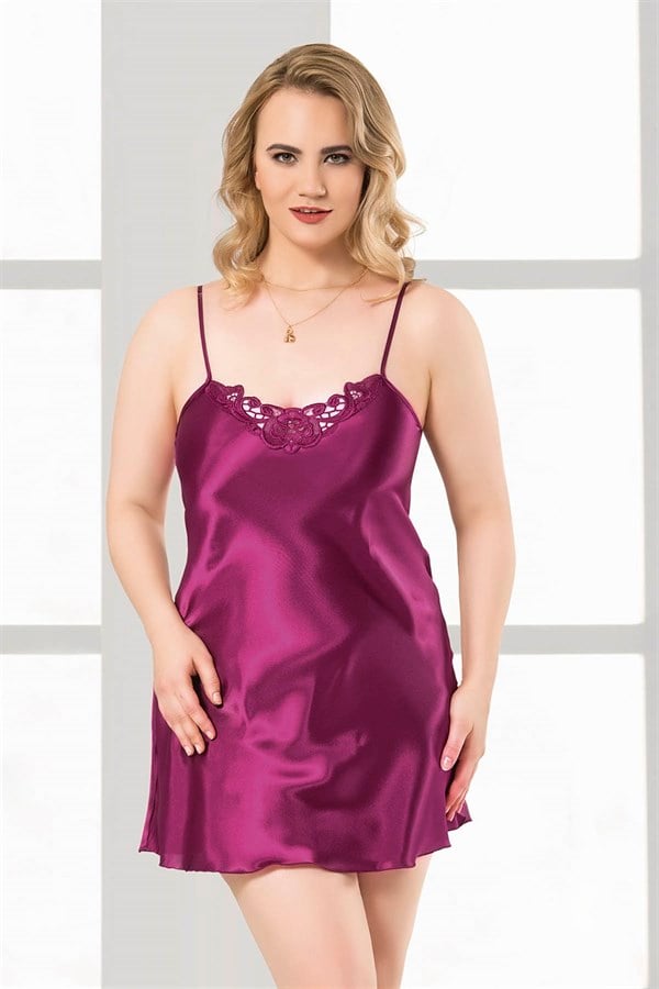primoda-buyuk-beden-mor-kisa-saten-gecel-45d1 Büyük Beden Mor Kısa Saten Gecelik - Görsel 1