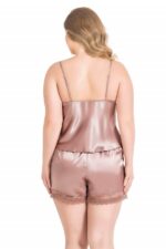 Büyük Beden Vizon Saten Babydoll Şort Takımı - Görsel 2