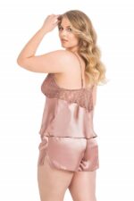 Büyük Beden Vizon Saten Babydoll Şort Takımı - Görsel 2