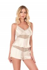 Fildişi Saten Babydoll Şort Takımı - Görsel 2