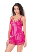 Fuşya Saten Babydoll Şort Takımı - Görsel 2