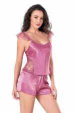 Gül Kurusu Saten Babydoll Şort Takımı - Görsel 2