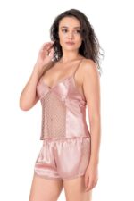 Koyu Pudra Saten Babydoll Şort Takımı - Görsel 3