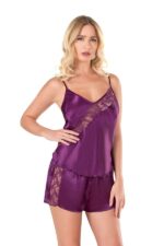 Mor Saten Babydoll Şort Takımı - Görsel 2