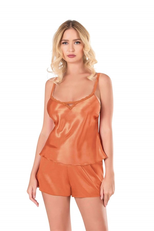 primoda-oranj-saten-babydoll-sort-takimi-558d Oranj Saten Babydoll Şort Takımı - Görsel 1