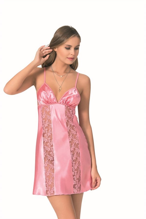 primoda-pembe-kisa-saten-gecelik-5379 Pembe Kısa Saten Gecelik - Görsel 1