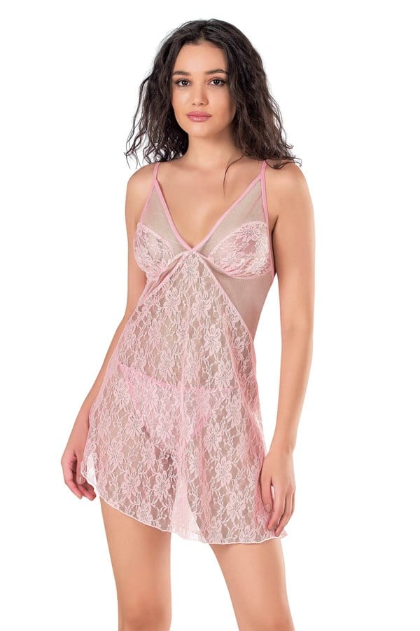 primoda-pembe-kisa-tul-gecelik-4141-e726 Pembe Kısa Tül Gecelik - Görsel 1