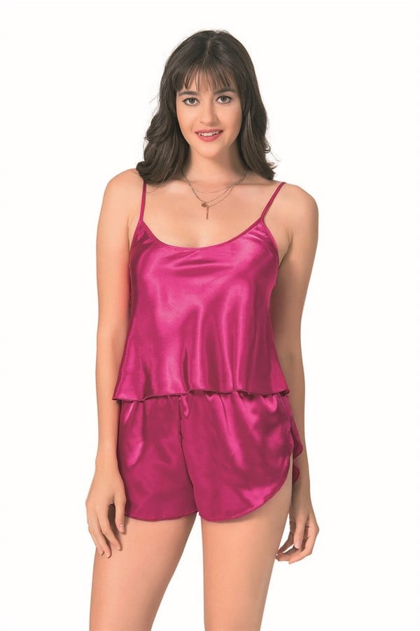 primoda-visne-saten-babydoll-sort-takimi-50ab Vişne Saten Babydoll Şort Takımı - Görsel 1