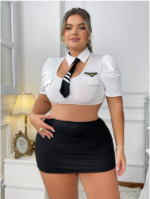 Closet Büyük Beden Beyaz Bolerolu Mini Etekli  Havacı Kız Kostümü - Görsel 2